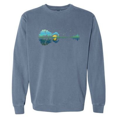 Guitar Lake Reflections Night Sky and Moon Guitar Garment-Dyed Sweatshirt