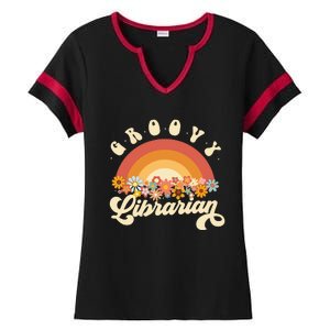 Groovy Librarian Retro Rainbow Colorful Design Librarian Ladies Halftime Notch Neck Tee