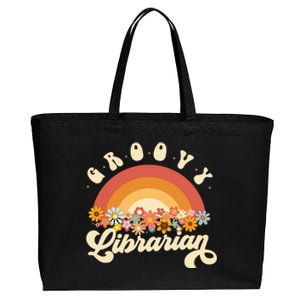 Groovy Librarian Retro Rainbow Colorful Design Librarian Cotton Canvas Jumbo Tote