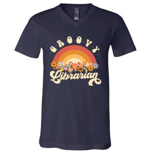 Groovy Librarian Retro Rainbow Colorful Design Librarian V-Neck T-Shirt