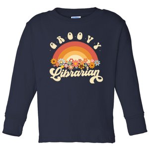 Groovy Librarian Retro Rainbow Colorful Design Librarian Toddler Long Sleeve Shirt