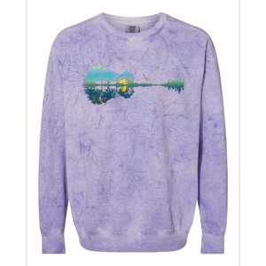 Guitar Lake Reflections Night Sky And Moon Guitar Colorblast Crewneck Sweatshirt