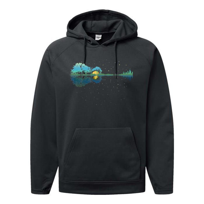 Guitar Lake Reflections Night Sky And Moon Guitar Performance Fleece Hoodie