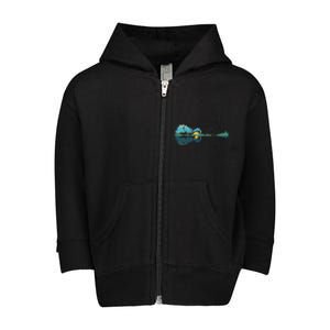 Guitar Lake Reflections Night Sky And Moon Guitar Toddler Zip Fleece Hoodie