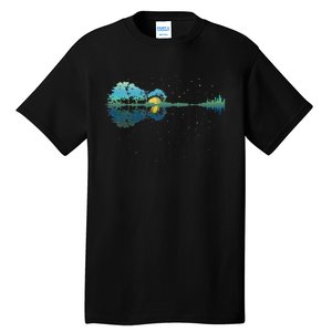 Guitar Lake Reflections Night Sky And Moon Guitar Tall T-Shirt