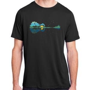 Guitar Lake Reflections Night Sky And Moon Guitar Adult ChromaSoft Performance T-Shirt