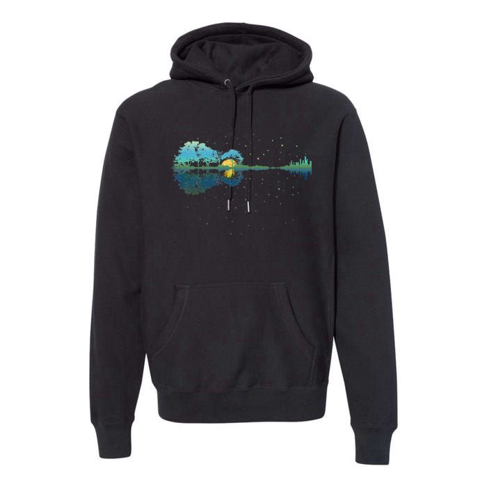 Guitar Lake Reflections Night Sky And Moon Guitar Premium Hoodie