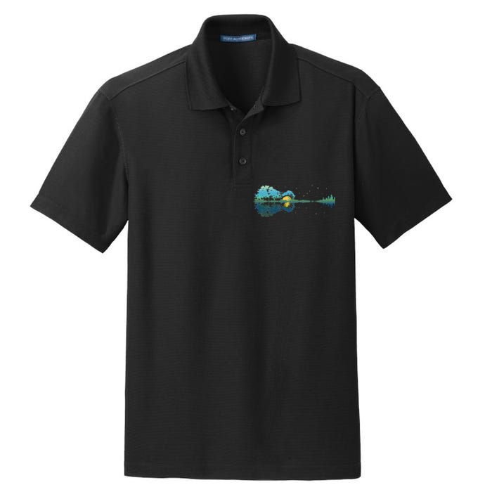 Guitar Lake Reflections Night Sky And Moon Guitar Dry Zone Grid Polo