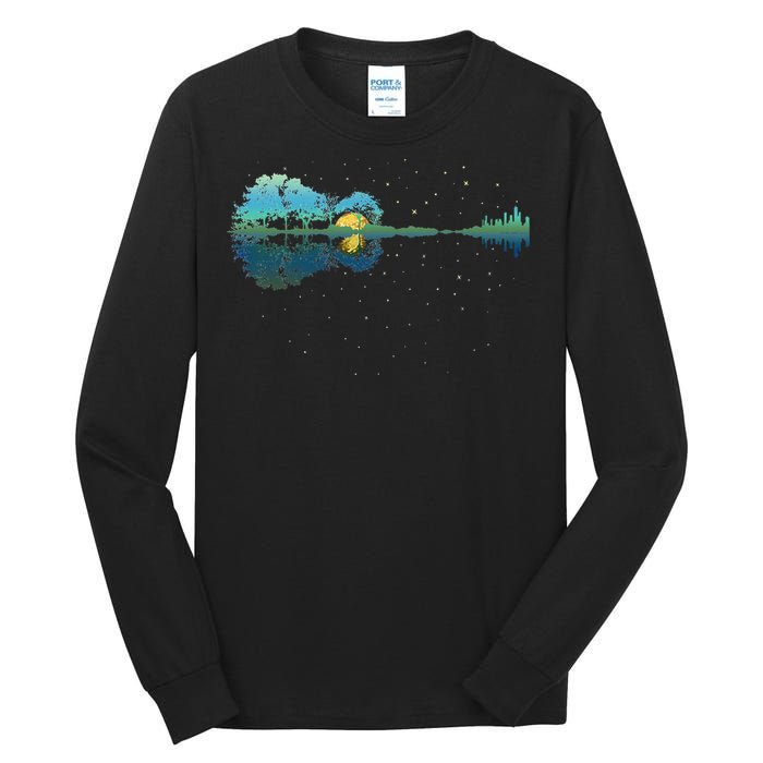 Guitar Lake Reflections Night Sky And Moon Guitar Tall Long Sleeve T-Shirt