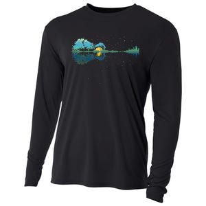 Guitar Lake Reflections Night Sky And Moon Guitar Cooling Performance Long Sleeve Crew