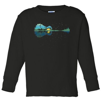 Guitar Lake Reflections Night Sky And Moon Guitar Toddler Long Sleeve Shirt