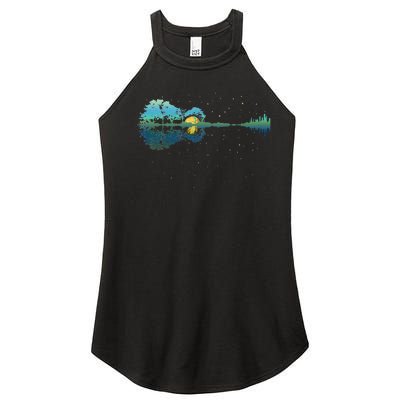 Guitar Lake Reflections Night Sky And Moon Guitar Women’s Perfect Tri Rocker Tank