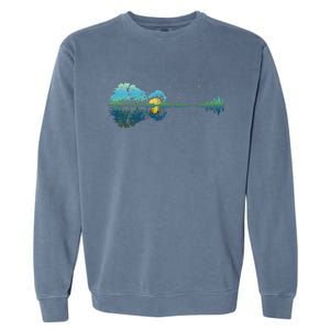 Guitar Lake Reflections Night Sky And Moon Guitar Garment-Dyed Sweatshirt