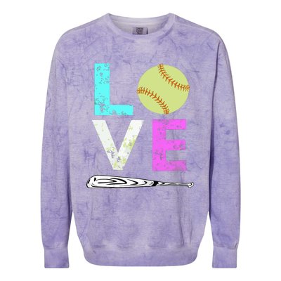 Girl Love Softball Best Fun Birthday Gift Colorblast Crewneck Sweatshirt