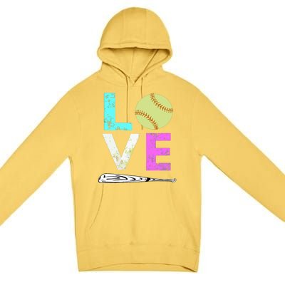 Girl Love Softball Best Fun Birthday Gift Premium Pullover Hoodie