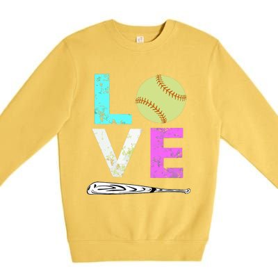 Girl Love Softball Best Fun Birthday Gift Premium Crewneck Sweatshirt