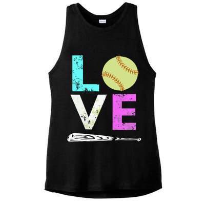 Girl Love Softball Best Fun Birthday Gift Ladies PosiCharge Tri-Blend Wicking Tank