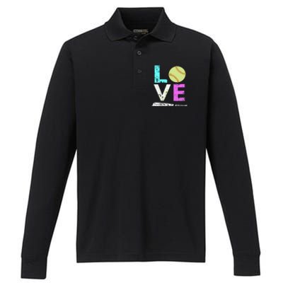 Girl Love Softball Best Fun Birthday Gift Performance Long Sleeve Polo