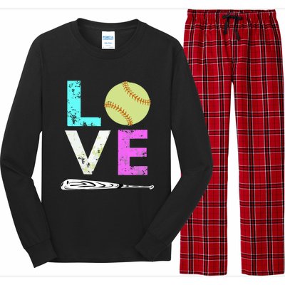 Girl Love Softball Best Fun Birthday Gift Long Sleeve Pajama Set