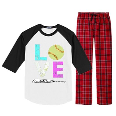 Girl Love Softball Best Fun Birthday Gift Raglan Sleeve Pajama Set