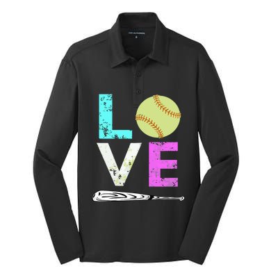 Girl Love Softball Best Fun Birthday Gift Silk Touch Performance Long Sleeve Polo