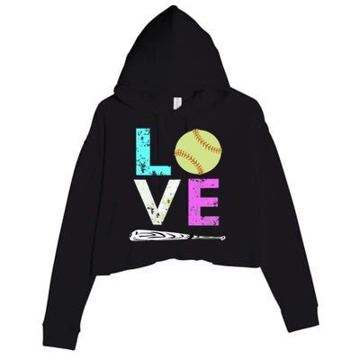 Girl Love Softball Best Fun Birthday Gift Crop Fleece Hoodie