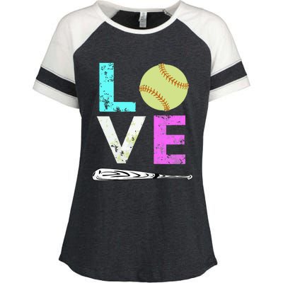 Girl Love Softball Best Fun Birthday Gift Enza Ladies Jersey Colorblock Tee