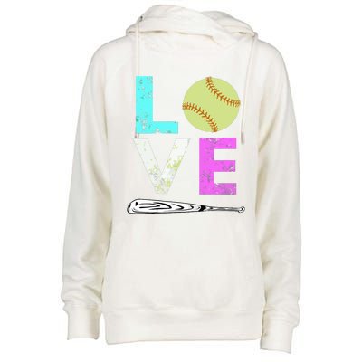 Girl Love Softball Best Fun Birthday Gift Womens Funnel Neck Pullover Hood