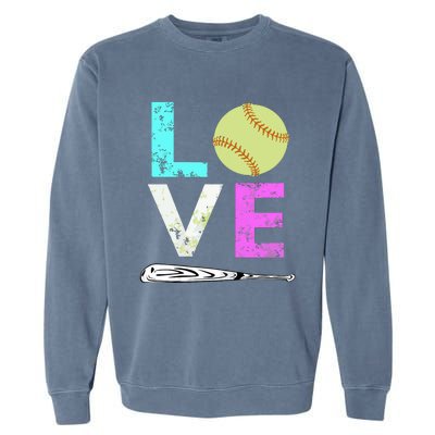 Girl Love Softball Best Fun Birthday Gift Garment-Dyed Sweatshirt