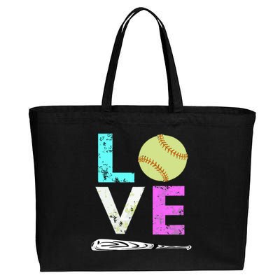 Girl Love Softball Best Fun Birthday Gift Cotton Canvas Jumbo Tote