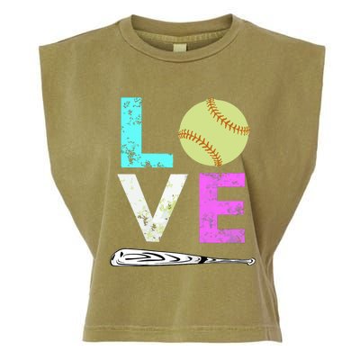 Girl Love Softball Best Fun Birthday Gift Garment-Dyed Women's Muscle Tee