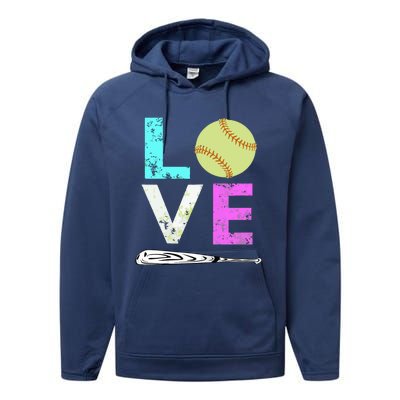 Girl Love Softball Best Fun Birthday Gift Performance Fleece Hoodie