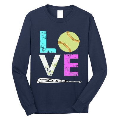 Girl Love Softball Best Fun Birthday Gift Long Sleeve Shirt