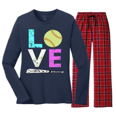 Girl Love Softball Best Fun Birthday Gift Women's Long Sleeve Flannel Pajama Set 