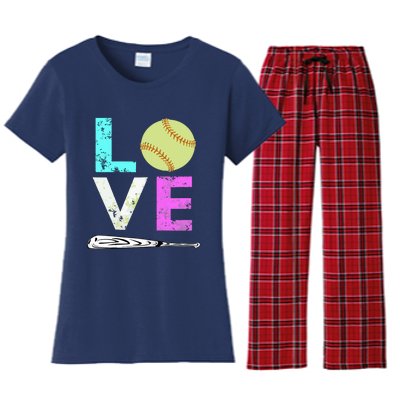 Girl Love Softball Best Fun Birthday Gift Women's Flannel Pajama Set