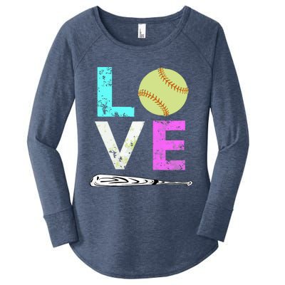 Girl Love Softball Best Fun Birthday Gift Women's Perfect Tri Tunic Long Sleeve Shirt