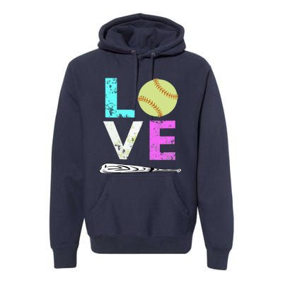 Girl Love Softball Best Fun Birthday Gift Premium Hoodie