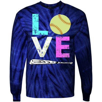 Girl Love Softball Best Fun Birthday Gift Tie-Dye Long Sleeve Shirt