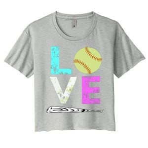 Girl Love Softball Best Fun Birthday Gift Women's Crop Top Tee