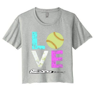 Girl Love Softball Best Fun Birthday Gift Women's Crop Top Tee