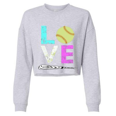 Girl Love Softball Best Fun Birthday Gift Cropped Pullover Crew