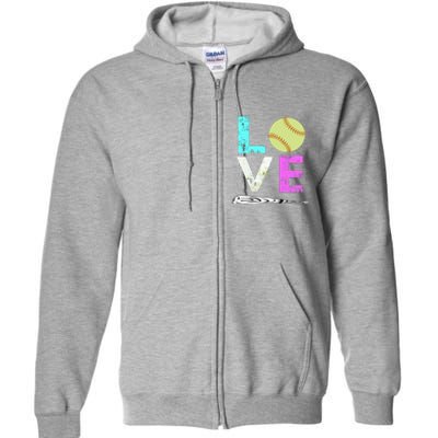 Girl Love Softball Best Fun Birthday Gift Full Zip Hoodie