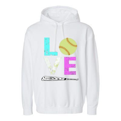 Girl Love Softball Best Fun Birthday Gift Garment-Dyed Fleece Hoodie