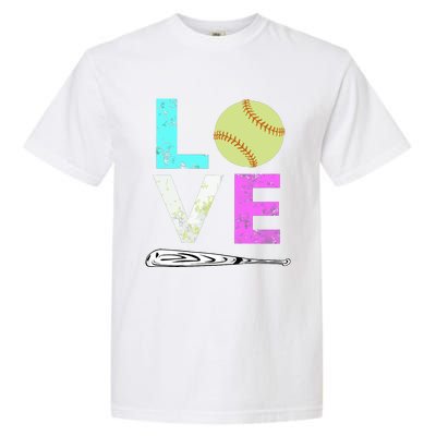 Girl Love Softball Best Fun Birthday Gift Garment-Dyed Heavyweight T-Shirt