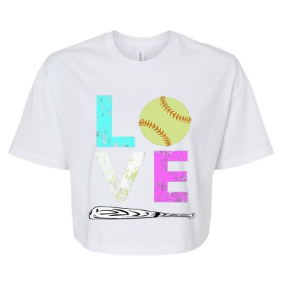 Girl Love Softball Best Fun Birthday Gift Bella+Canvas Jersey Crop Tee