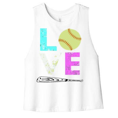 Girl Love Softball Best Fun Birthday Gift Women's Racerback Cropped Tank