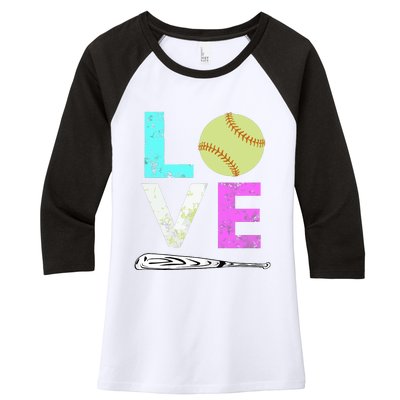 Girl Love Softball Best Fun Birthday Gift Women's Tri-Blend 3/4-Sleeve Raglan Shirt