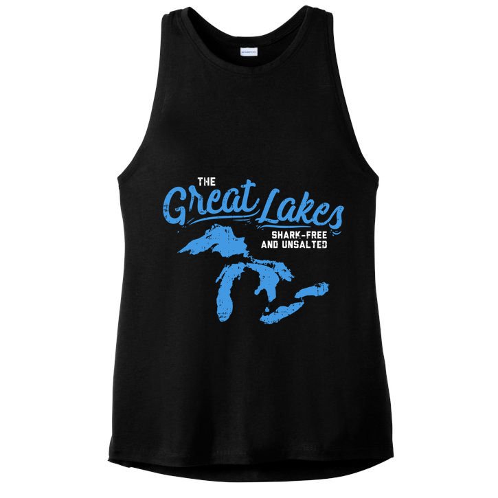 Great Lakes Shark Free And Unsalted Summer Vacation Lake Life Gift Ladies PosiCharge Tri-Blend Wicking Tank