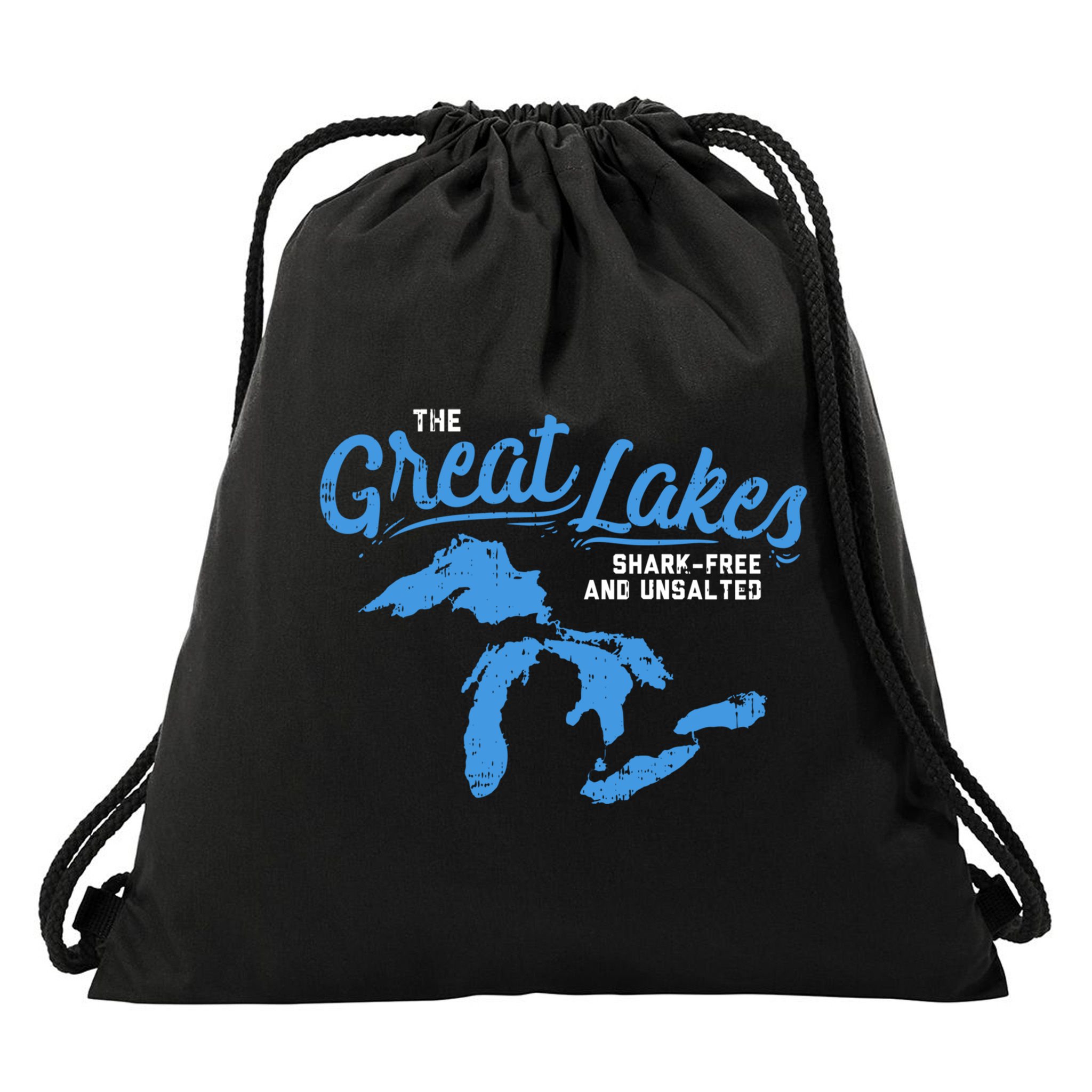 Great Lakes Shark Free And Unsalted Summer Vacation Lake Life Gift Drawstring Bag