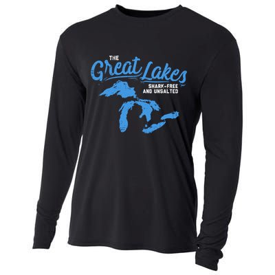 Great Lakes Shark Free And Unsalted Summer Vacation Lake Life Gift Cooling Performance Long Sleeve Crew